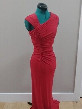 Calvin Klein True Red One-Shoulder Ruched Evening Gown
